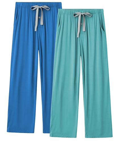 Image of CF Mens Pajama Pants Lightweight Bamboo Rayon Lounge Pants Soft Comfy Sleep Bottoms Long Pajama Pants with Pockets 2 Pack