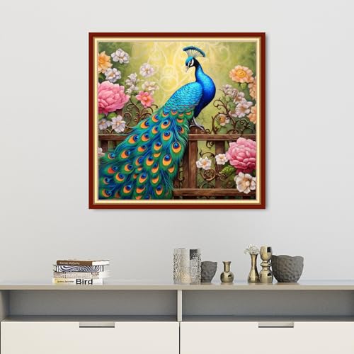 Image of Dooxvey Cross Stitch Kits for Adults Beginners - Full Range of Cross-Stitch & Embroidery Kits - 11CT Patterns - Peacock Flowers - 18x18 inch