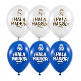 EuroFiestas, Globo Latex para Cumpleaños Infantil Real Madrid, Decoracion Cumpleaños Real Madrid, Decoracion Temática Oficial para Fiestas, Meriendas y Comuniones, 6 Unidades (Hala Mad)