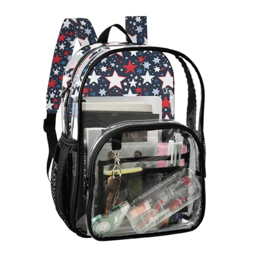 ALAZA Red White Blue Star Clear Backpack PVC Transparent Bookbag Heavy Duty for Student Boy Girl Kids Adult School Travel Work2