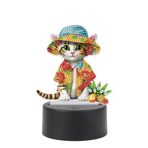 JISHSHAY Chat Diamond Painting Lampe LED Diamant Painting Lampe Chevet Peinture Diamant Veilleuse Bricolage Adulte Lumière Broderie LED Puzzle Adulte Veilleuse de Nuit Point de Croix Night Light