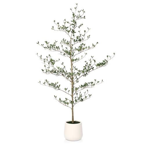VeriNatural Artificial Olive Tree 150cm Tall Faux Plants Indoor – UV Resistant Fake Plant Tree with White Pot & Green Moss – Decorative Artificial Plant for Home, Office, Living Room, Bedroom,VN124