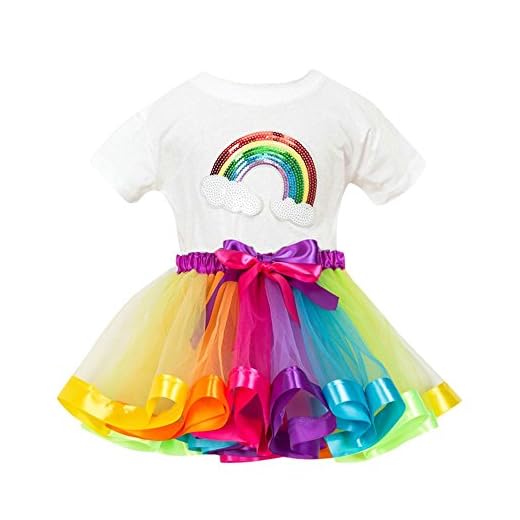 camisetas arcoiris Bibao - Conjunto de 2 Piezas de Camiseta con Estampado de arcoíris y Falda de tutú para niñas de 3 a 7 años