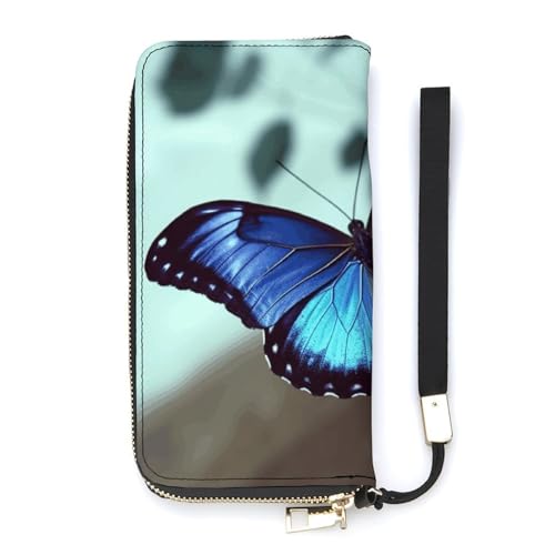 Portafoglio minimalista da uomo portafoglio bifold con stampa farfalla blu carino da viaggio da donna blu 20 x 10.5 cm moderno