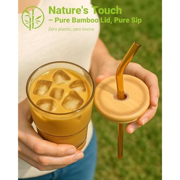 Zukro 13 oz/400ml Glass Cups with Bamboo Lid and Djibouti | Ubuy