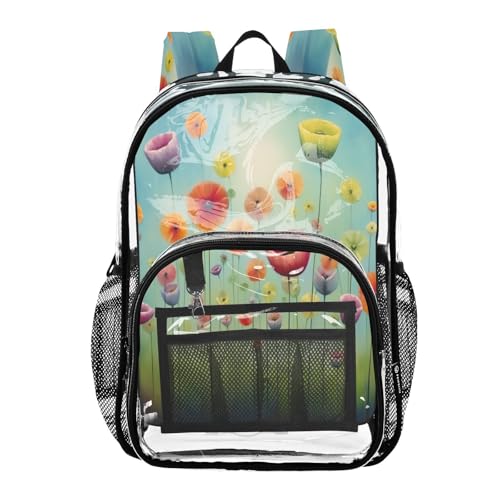 Abstract Floral Watercolor Clear Backpack - Stadium Approved Large 15.7-inch Waterproof Transparent Bag for Sports, Concerts, Work, Travel#95