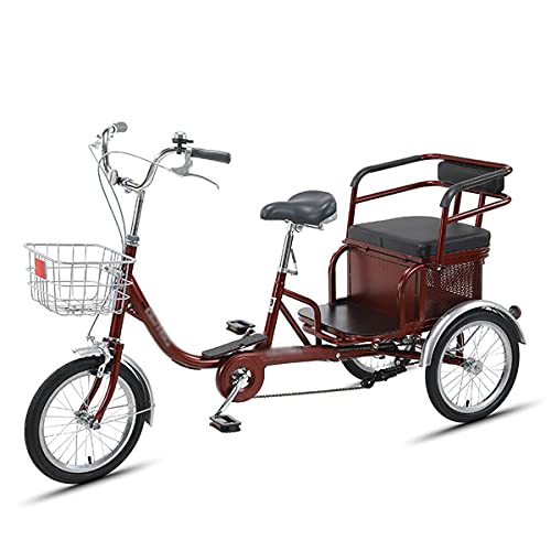 三輪バイク、三輪クルーザーバイク 14インチ 大人用三輪車 後部座席とシートバックレストバスケット付き レクリエーション ショッピング ピクニック エクササイズ メンズ レディース サイクリング ペダリング