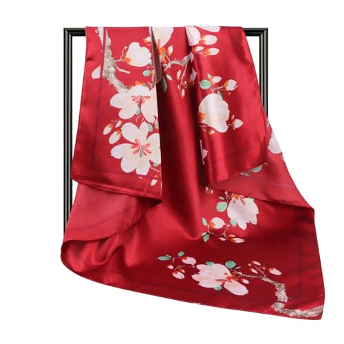 Image of DRESHOW 35 inch Large Square Satin Head Scarf - 4Pcs Silk Accessories Classic Patterned Squares Beach Bandanas for Women