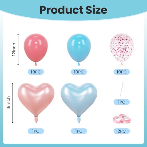 Image of Baby Pink & Baby Blue Heart Balloons Party Decorations - Heart Shaped Foil and Latex Balloon Decorations Set for Gender Reveal, Baby Shower, Kids Happy Birthday Party, Valentines, Wedding, Anniversary