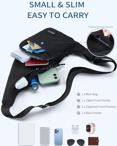 Seoky Rop Sling Bag for Men Women Slim Personal Purse Pocket Small Anti-Thief Crossbody Chest Bag for Travel Hiking Black3