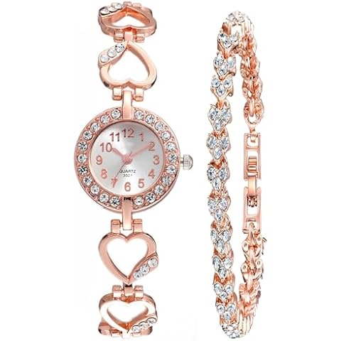 ADSBIAOYE Luxury Womens Watch Diamond Bracelet Watch Stylish Hollow Stainless Steel Strap Formal Wear Watch (01 Rose Gold) Cover