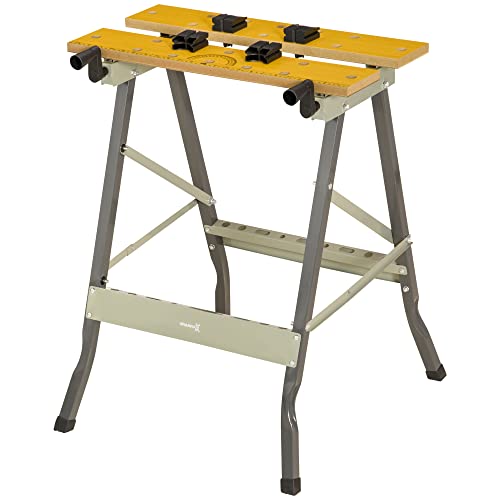 DURHAND 4-in-1 Work Bench Folding Clamp Table w/ 4 Adjustable Clamping Pegs for DIY Home Garage Grey