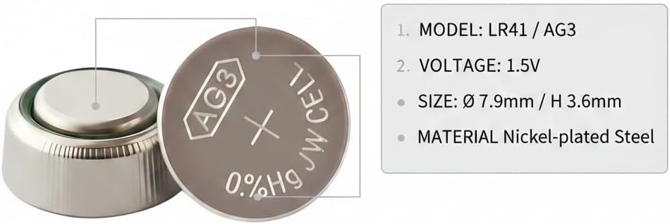 15 Pack AG3 LR41 1.5V Alkaline Button Cell Batteries | Long-Lasting Replacement for L736 392 384 192 SG3 G3 SR41, Power for Thermometers, Watches, Key Fobs, Toys & Calculators