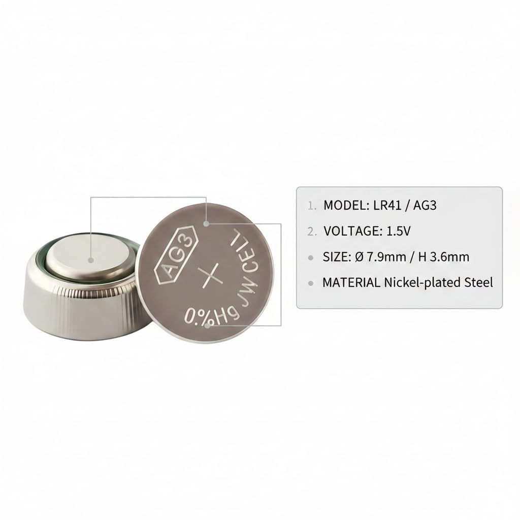 Batterie LR41 AG3 392 384 192 SR41W, confezione da 15, pile a bottone da 1,5 V, prive di mercurio e a tenuta stagna, potenza di lunga durata