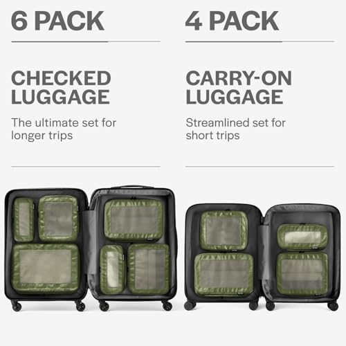 Image of Aerotrunk Compression Packing Cubes for Travel - Luggage Organizer Bags - Double Zipper Packing Cubes for Suitcases (12-Pack, Olive)