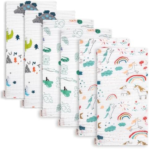 Maliton 6 Stück Baby Spucktücher für Jungen/Mädchen,aus 100% Baumwollem,weich, langlebig, luftdurchlässig und extrem saugstark (Dinosaurier),50x25cm
