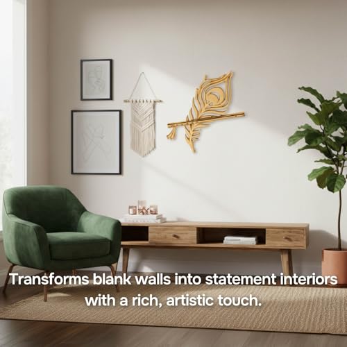 Image of ALCU Aluminium Peacock Harmony Wall Art for Home with Brass Tone, Vibrant Aesthetic Handcrafted Metal Artwork, Elegant Peacock Design Decor, Perfect for Living Room, Bedroom, or Office