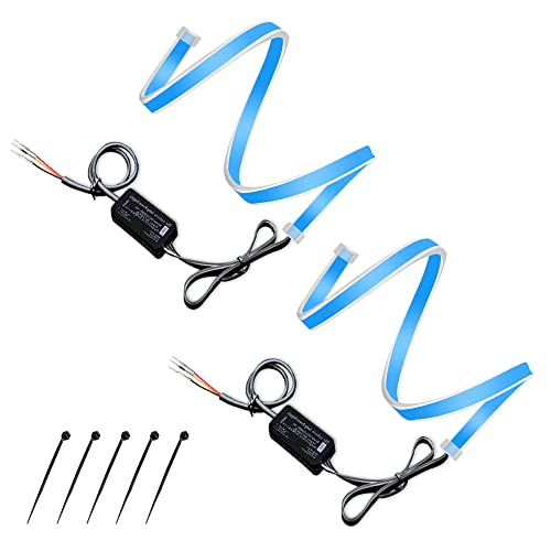 DEFVNSY 1-Set (2PCS) Super bright 45CM 17.7" Waterproof Flexible Car DRL LED Strip - White for Daytime Running Lights - Yellow for Turn Signal Lights for Any 12V Cars Headlight