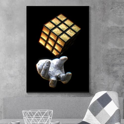 Poster Rubik's Cube dans la main pour décoration salon et bureau chic - 2