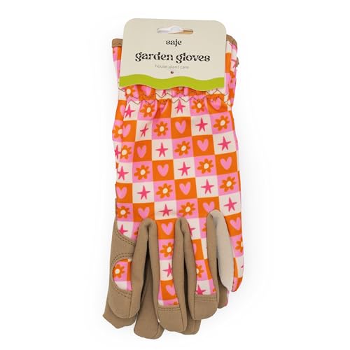 Women's Gardening Gloves - Lover Check Design - One Size - Padded with Elastic Cuffs, Red - Image 2
