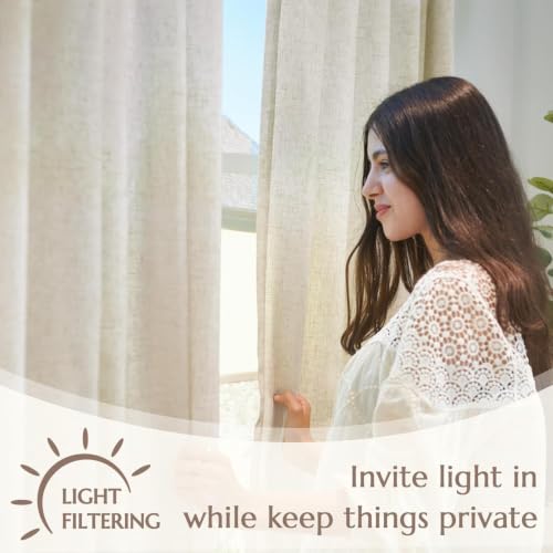 Image of jinchan Lined Linen Curtains 72 Inch Light Blocking Grommet 2 Panels Beige