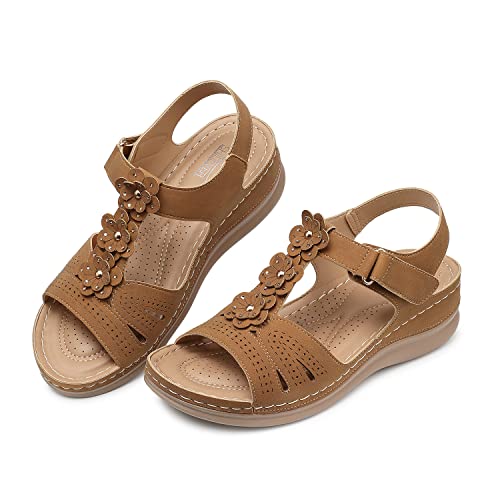 Image of SHIBEVER Dressy Wedge Women Sandals: Comfortable Arch Support Summer Sandal | Dress Orthopedic Ankle Back Strap Casual Open Toe Womens Sandals - All-Day Comfort Walking Memory Foam Flat Sandal Shoes