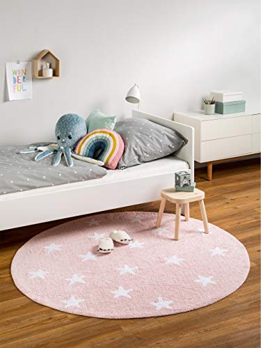 benuta Kinderteppich Bambini Stars Durchmesser 150 cm Rund, Baumwolle, Rosa, 150 x 150 x 2 cm Cover