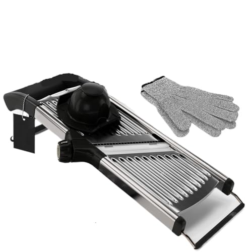 Mandolina ajustable de acero inoxidable con guantes resistentes al corte