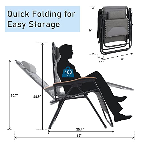 Phi Villa Oversize Xl Padded Zero Gravity Lounge Chair Wide Armrest Adjustable Recliner With Cup Holder, Support 400 Lbs (Light Grey) #TOP6