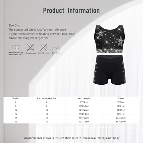 Kids Girls Gymnastics Dance Outfit Rhinestone Crop Vest Top Shorts Set Athletic Tracksuits for Yoga Burgundy Black 12 Years3