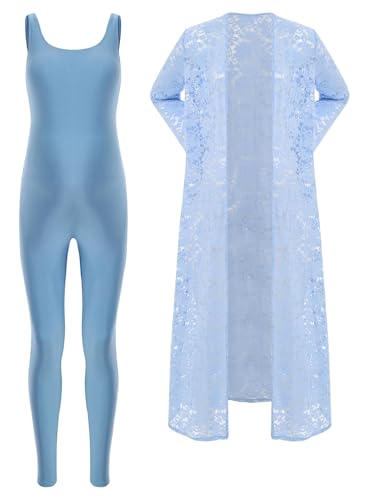 Fldy Traje de Maternidad sin Mangas Stramper Mono Y Bata Larga De Encaje Conjunto De 2 Para Fotografía De Verano, azul, M