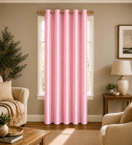 Image of Polyester Eyelet Door Curtain, Solid Plain Light Filtering Curtain for Bedroom, Living Room & Home Office, 7 Feet (84 x 48 Inch), Pink, Pack of 1