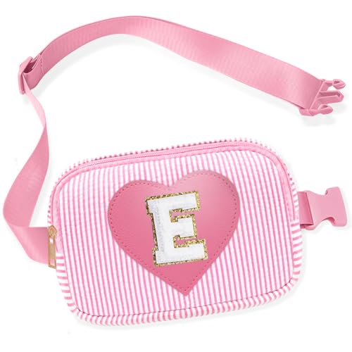 Kids Fanny Pack for Girls, Initial Pink Toddle Belt Crossbody Purse Sling Bag, 4 5 6 7 8 9 10 11 12 13 Year Old Little Girl Birthday Gift Ideas (E)