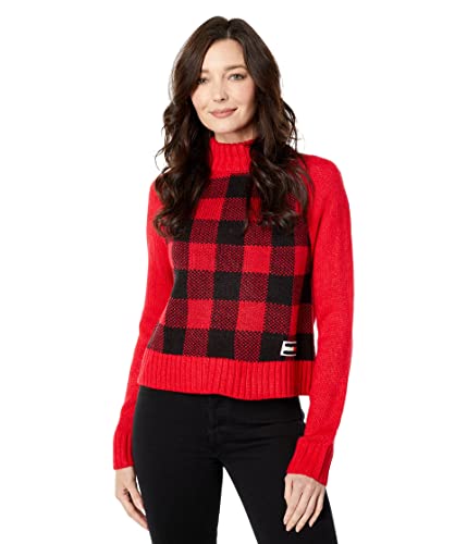 Tommy Jeans Mock Neck Plaid Sweater Scarlet/Black XL