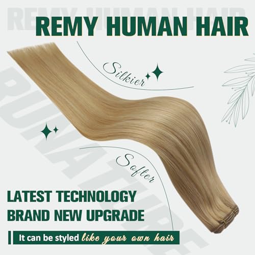 RUNATURE Weft Hair Extensions Real Human Hair 18 Inch Honey Blonde with Medium Blonde Sew in Hair Extensions Double Weft Hair 100g/Pack #P16/24 - Image 3