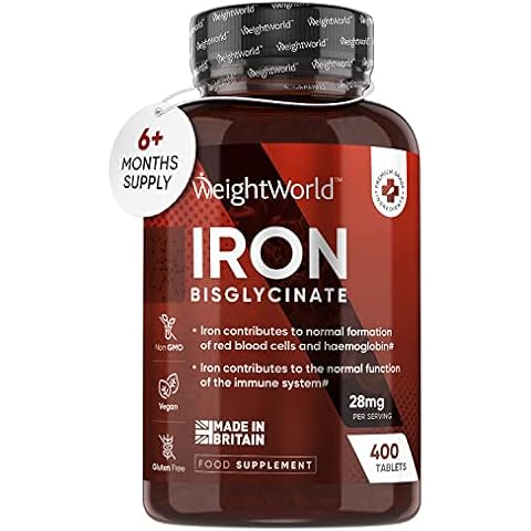 Gentle Iron Tablets High Strength 28mg - 400 Tablets (6+ Months Supply) - Vegan Iron Bisglycinate - Energy Tablets for Tiredness and Fatigue - High Absorption Iron Supplements for Women and Men Cover
