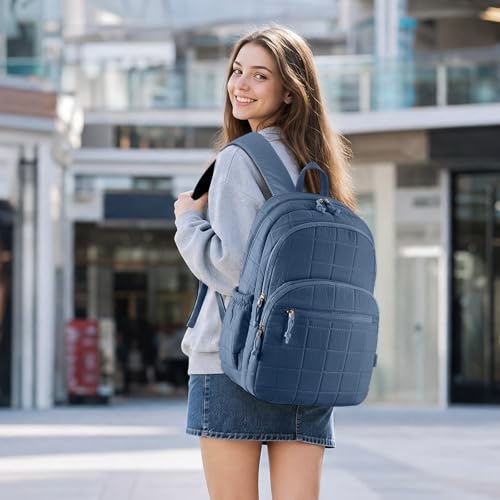 Image of kadilong Quilted Travel College Laptop Backpack for Women,Daypack Bookbag for School Teen Girls Mochilas Mujer,InkBlue