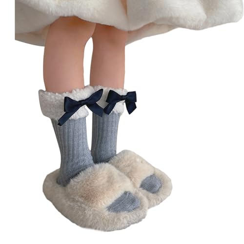Crew Socks for Women, Ribbon Bowknot Socks Cotton MidCalf Sock Dress Sock for Little Girls with Berber Fleece