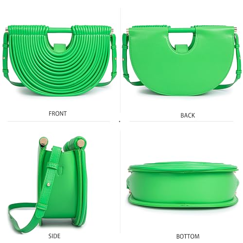 Image of Trendy Woven Evening Clutch Purse Half Round Designer Shoulder /Crossbody Bag Top-Handle Satchel Handbags