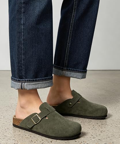 Image of KIDMI Genuine Suede Clogs for Women Men Cork Footbed Sandals Leather Mules Potato Shoes with Arch Support