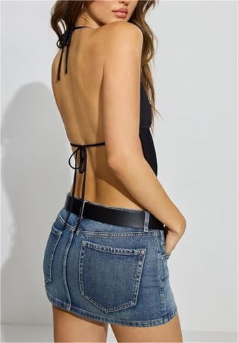 Women Backless Halter Top Tie Back Deep V Neck Camisole Y2k Sleeveless Ruched Crop Top Summer Going Out Outfits4