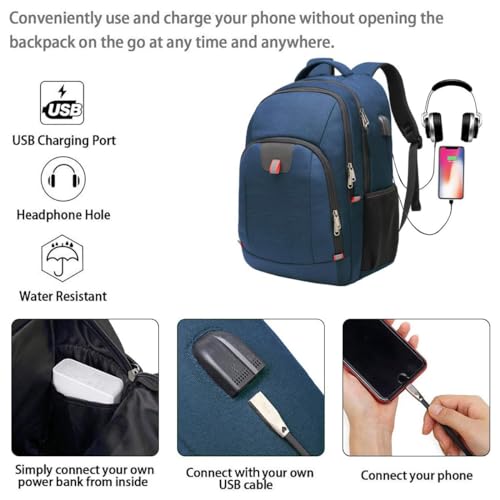 Image of Della Gao Laptop Backpack for Men, 17.3inch Large Business Travel Backpack with USB Charging Port, Water Resistant Computer Bag for Men /Women (Blue)