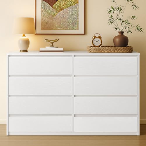 VASAGLE KAILYN Collection - Chest of Drawers for Bedroom Storage Organiser Unit with 8 Drawers 40 x 119.4 x 97.5 cm Modern Style Snow White LTS618WE01