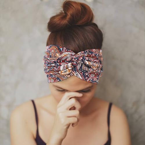 Image of DRESHOW 6 Pack Extra Wide Headbands for Women Large Turban Headband Boho Head Wrap Elastic Hairbands Hair Twisted Knot Hair Accessories