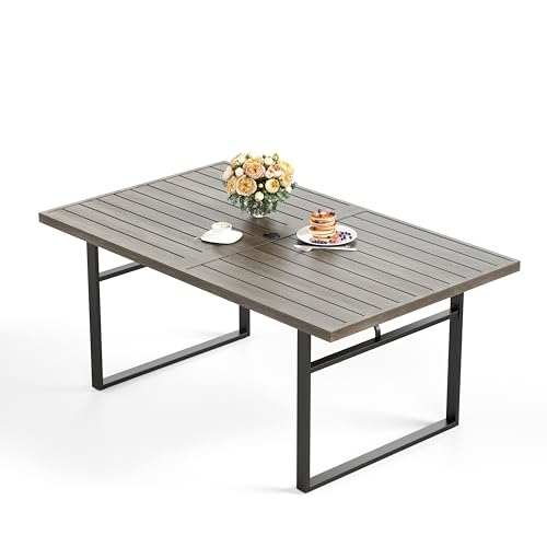 Image of HERA'S HOUSE Patio Table for 6, Brown Metal Dining Table w /Umbrella Hole
