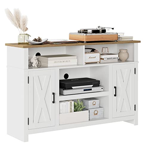 Hostack Barn Door Tv Stand For Tvs Up To 65", Modern Farmhouse Wood Entertainment Center, Media Console Table With Storage Cabinet & Adjustable Shelves, Buffet Sideboard For Dining Room, White #TOP6