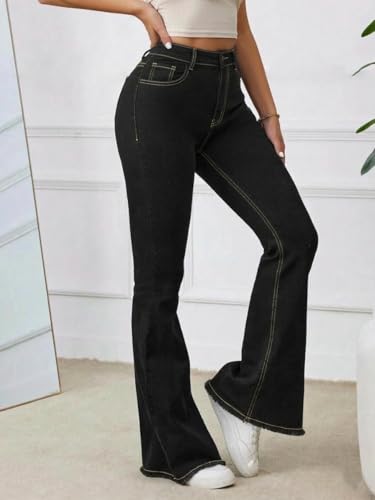 Image of KOTTY Women High Waist Bootcut Jeans Stretch Denim Slim Fit Flare Bottom Casual Jeans