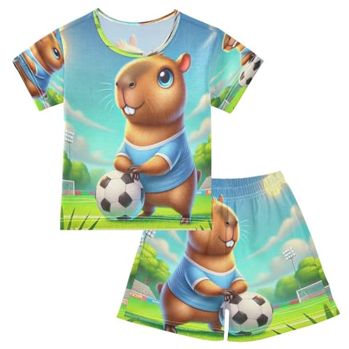 Capybara Soccer Pajama Set Short Sleeve Summer Pajamas Shorts Sets PJ Clothes Set Soft 5Y