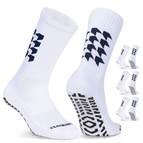 CLOSEMATE 3 Paar Fußball Socken Herren Grip Football Socks Anti-Rutsch Fußballsocken Sportsocken Für Basketball Laufen Pilates Yoga 39-42 43-46 Dunkelblau L