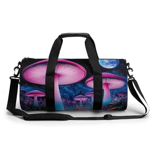 Gym Bag for Men Women, Lightweight Overnight Duffel Bags Trippy Mushroom Magical World Glowing Art Waterproof Travel Sports Bag